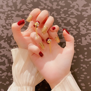 10qifen70n淘宝2022新款美甲贴纸红色双喜字5d立体浮雕中式婚礼新娘