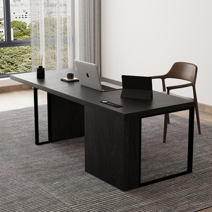 意式极简全实木书桌橡木现代电脑桌白蜡木书房家用办公桌工作台