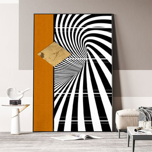 黑白条纹客厅装饰画现代简约入户玄关挂画北欧竖版酒店卧室落地画