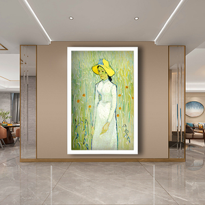 梵高油画手绘人物画装饰画一个戴帽子的女人客厅卧室厨房玄关挂画