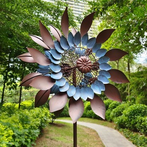 铁艺花朵造型双层叶片风车庭院落地摆件景观阳台花园户外家居装饰