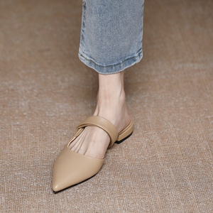 小ck女鞋时装凉鞋2022新款包头穆勒鞋半拖女夏平底尖头鞋子拖鞋