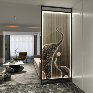 轻奢创意屏风半透隔断客厅酒店入户玄关墙定制灯带星辰象金属座屏