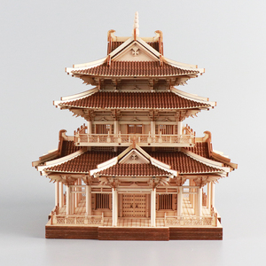 新中式古建筑实木质手工中国风逍遥楼客厅办公室装饰品摆件可定制