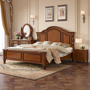 美式全实木床主卧1.8双人大床复古原木家具1.5米欧式简约高箱储物