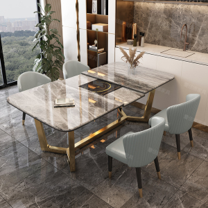 慕思官方岩板餐桌家用小户型现代简约伸缩餐桌椅组合轻奢折叠带电