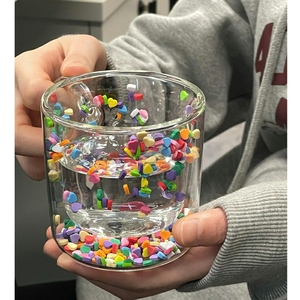 心心啵啵杯1ins杯子流沙水杯双层原创高颜值可爱少女心带把手咖啡