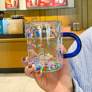 心心啵啵杯1ins杯子流沙水杯双层原创高颜值可爱少女心带把手咖啡