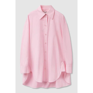 COS女装宽松版型落肩纽扣式粉色衬衫女长袖春夏100%纯棉防晒上衣