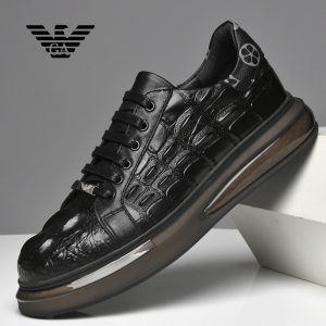 阿玛尼男鞋新款时尚休闲鞋夏季透气头层真皮鳄鱼纹皮鞋气垫运动鞋