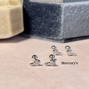 Mercurys微镶锆石超迷你十字架耳蜗骨钉纯银养耳饰女叠戴百搭耳钉