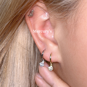 Mercurys 闪闪锆石吊坠耳圈s925纯银耳环 敲可爱百搭的小耳扣耳钉