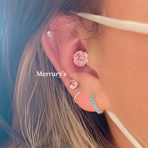 Mercurys 粉嫩少女の钛钢耳骨钉 超闪锆石耳屏耳蜗钉简约叠戴百搭