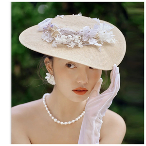 法式圆顶新娘婚纱照道具礼服帽子白色礼帽旅拍摄影拍照造型帽暂时