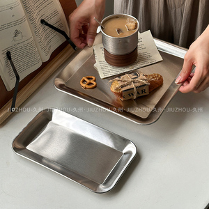 ins工业风手冲咖啡托盘长方形不锈钢咖啡厅蛋糕盘子茶水盘甜品盘