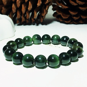 天然巴西老矿绿发晶手链男女款满发顺发猫眼绿水晶情侣手串