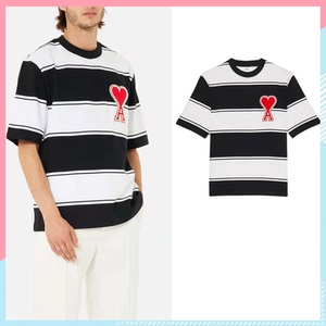 法国代购官网正品ami短袖t恤女条纹刺绣大爱心情侣款圆领潮牌男夏
