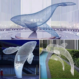 鲸鱼镂空雕塑不锈钢铁艺海洋动物摆件海豚金鱼悬挂吊装饰品定制