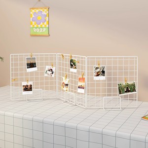 网格架桌面幼儿园作品展示架立式收纳置物架铁网可折叠照片挂架子