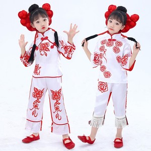儿童剪纸姑娘民族舞蹈服喜庆舞蹈服开门红秧歌服民族舞蹈表演服装