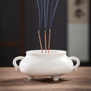 白色供佛供奉香炉家用室内线香插佛前点香器上香具香台陶瓷大号