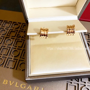 bvlgari宝格丽弹簧耳钉18k玫瑰金镶钻无钻陶瓷小蛮腰耳环女款