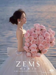 新款婚纱摄影仿真玫瑰花粉色单只高端婚礼旅拍海边韩式新娘手捧花