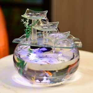 微观流水鱼缸金鱼缸客厅小型桌面迷你懒人玻璃生态自循环流水家用