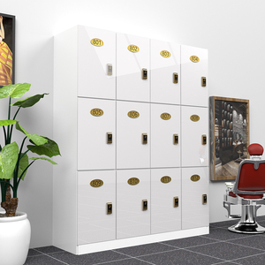 高光白色木制更衣柜美容院存包柜存衣柜瑜伽馆美发店健身房储物柜