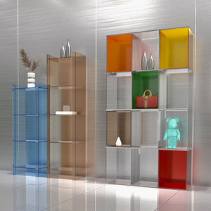 亚克力柜子彩色透明服装店展示柜酒店工程陈列架手办吊柜带灯定制