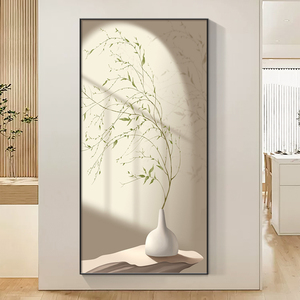 侘寂风客厅玄关光影绿植鞋柜装饰画进户正对门小清新现代简约挂画