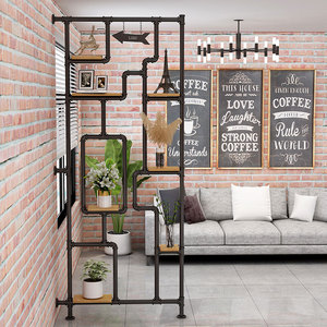 美式创意复古工业铁艺屏风隔断客厅办公室水管创意镂空屏风置物架