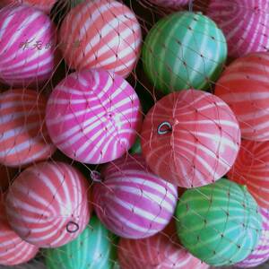 怀旧老库存 80年代塑料玩具 彩色西瓜条纹小球 3.5cm