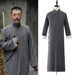 棉麻长衫男民国长袍马褂古装中式国风相声大褂觉醒年代革命演出服