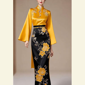 夏季女新中式国风气质轻奢高端汉服小个子黄色衬衫印花马面裙套装