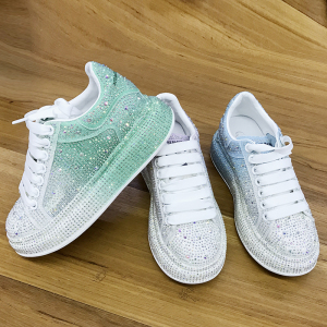 千禧百莉女鞋2022年夏季新款休闲麦昆网面满钻小白鞋圆头系带厚底