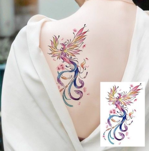 彼岸花狐狸纹身贴山海经凤凰鸾鸟古装写真后背小腿图案防水持久女