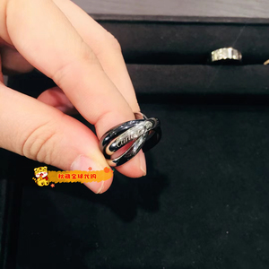 现货cartier/卡地亚  trinity经典 18k金黑陶瓷三环男女对戒戒指