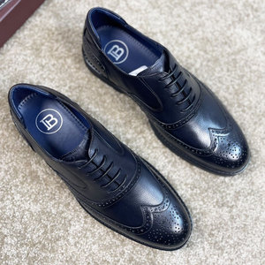 balmain 巴尔曼男士正装皮鞋2022新品摔纹牛皮系带布洛克雕花男鞋