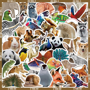 50张可爱野生动物熊猫大象长颈鹿贴纸装饰手帐ipad手机壳笔记本贴