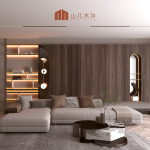 黑胡桃客厅全屋定制实木护墙板橡木饰面电视背景墙中式卧室影视墙