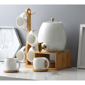 挂杯式3Ｌ大容量陶瓷水具套装配铜制水龙头白瓷水壶欧式咖啡杯