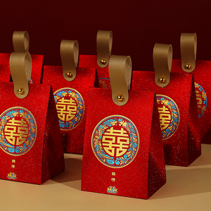 2024磨砂中式结婚喜糖盒婚礼糖果包装盒空盒子手提喜糖袋子中国风