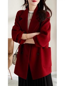 2024秋冬款红色双面绒羊毛大衣女中长气质高端减龄小个子毛呢外套
