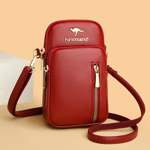 袋鼠品牌真皮手机包女斜挎迷你小包零钱包2022新款竖款女包软牛皮