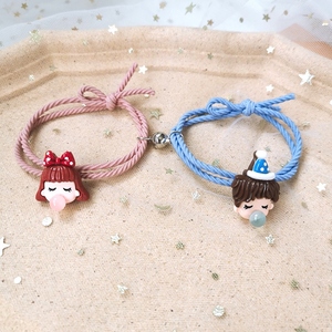 可爱吹泡泡情侣头小皮筋卡通磁铁相吸头绳送男朋友手链戴手上饰品