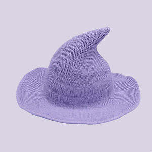 紫色渔夫帽韩版新款女巫尖尖帽秋冬加厚羊毛女潮针织尖顶魔法帽子