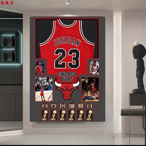 NBA篮球詹姆斯创意玄关挂画签名球衣乔丹库里科比篮球球衣装饰画
