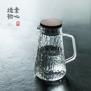 高颜值日式家用冷水壶凉水茶杯套装耐热防爆高硼硅玻璃木盖大容量