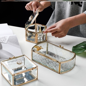 欧式轻奢复古创意玻璃首饰盒饰品收纳盒桌面珠宝首饰展示水晶盒子